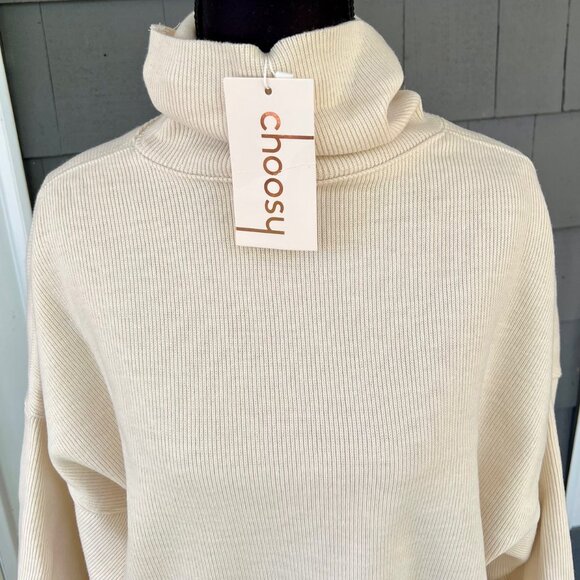 Turtleneck Oversized Balloon Sleeve by Choosy Boyfriend Sweater Cream Size S NWT - Picture 1 of 5